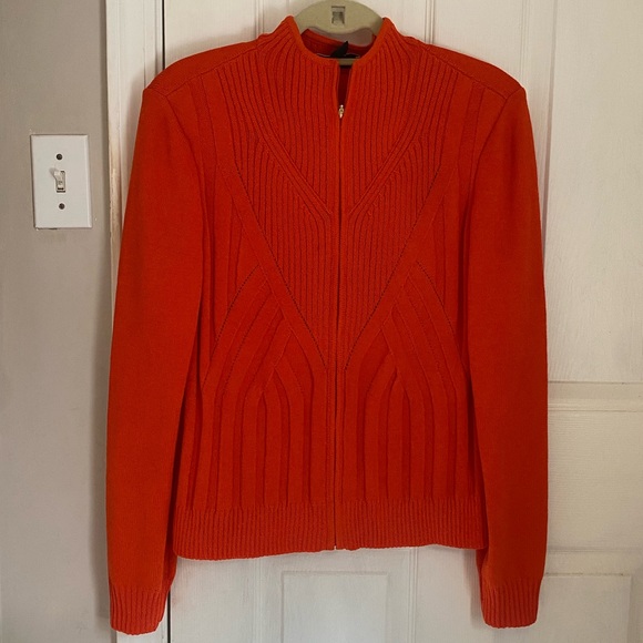 St John Zip Up Wool Blend Sweater in Tangerine - Picture 1 of 7